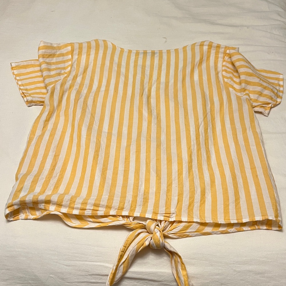 Madewell Agency Tie-Front Button in Orange & white vertical stripe Size S - Picture 9 of 9